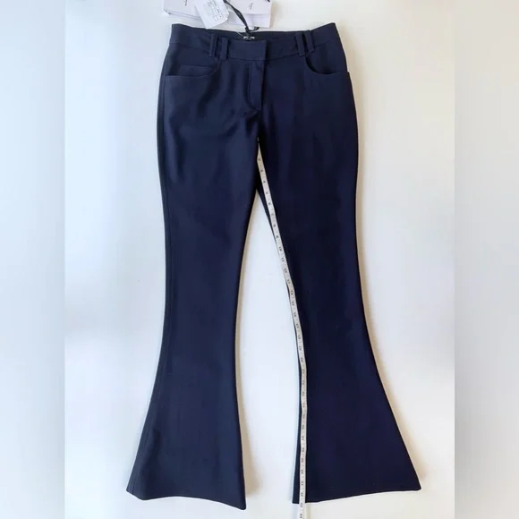 NWT Balmain Wool Twill Navy Blue Flare Trousers Size 34 FR 2 US